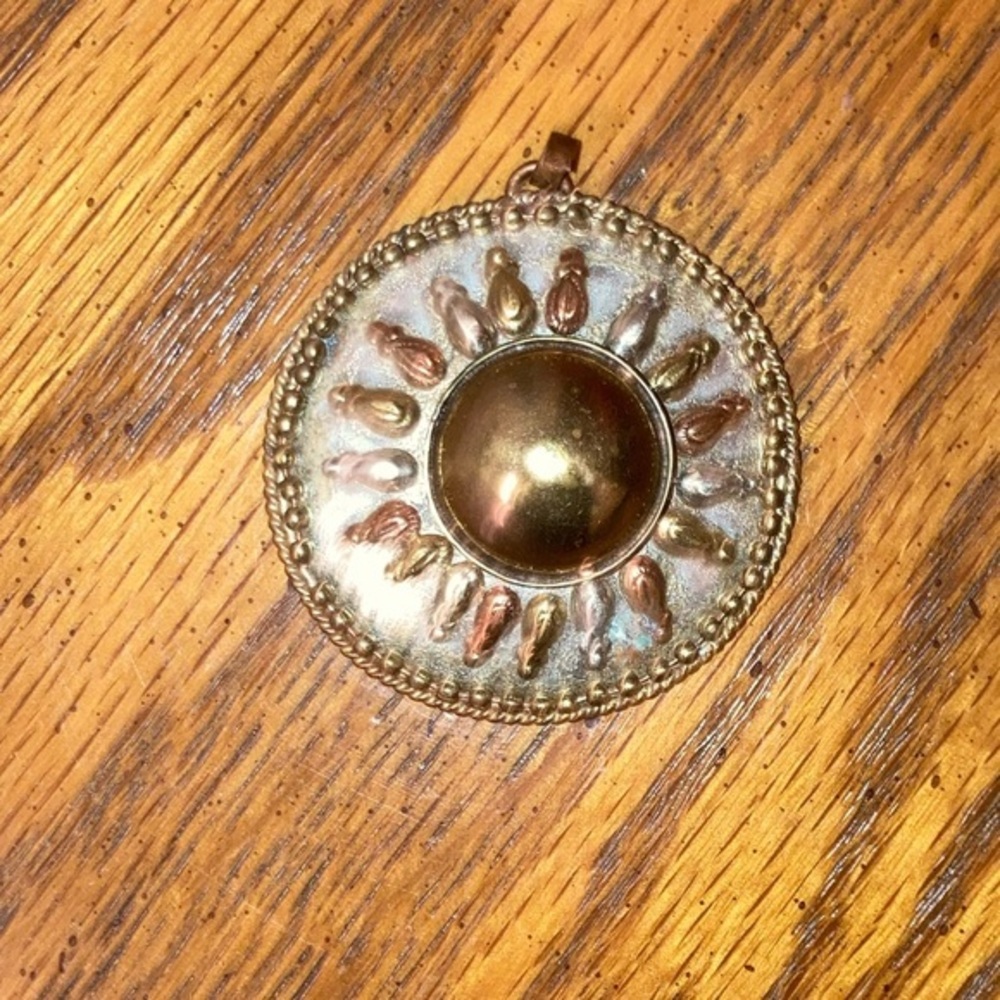 Vintage Mixed Metal Sundial Design Pendant